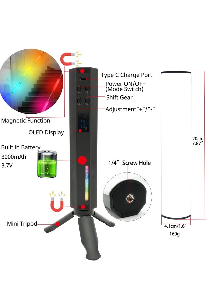 LED Light Stick, Photography for Photo Video Shooting, W200 RGB Handheld Vlog w Magnetic Built-in Battery 3000mAh Compatible with Vlogging YouTube TikTok Living, 1Pcs - Image 5